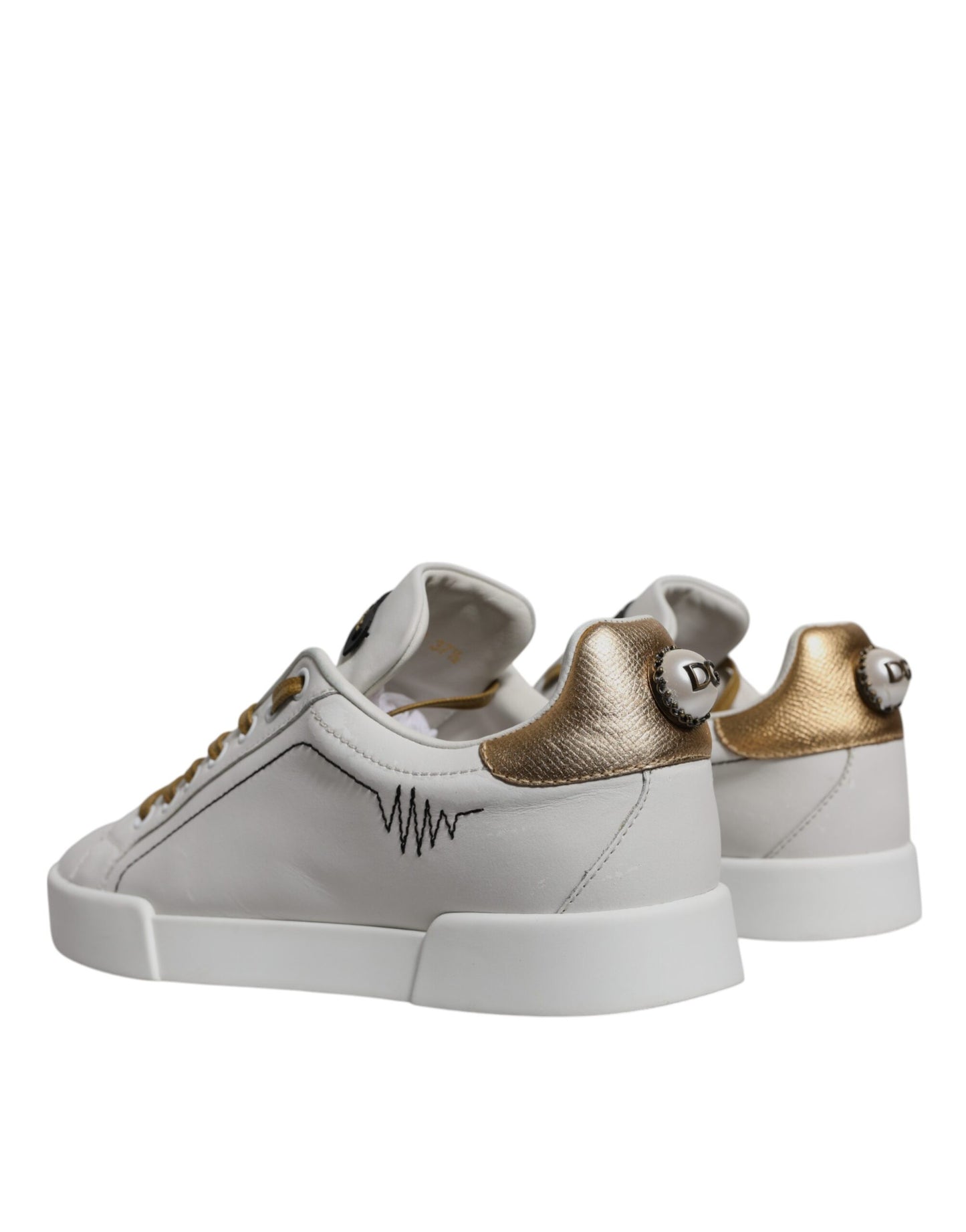 White Gold Leather Low Top Sneakers Shoes