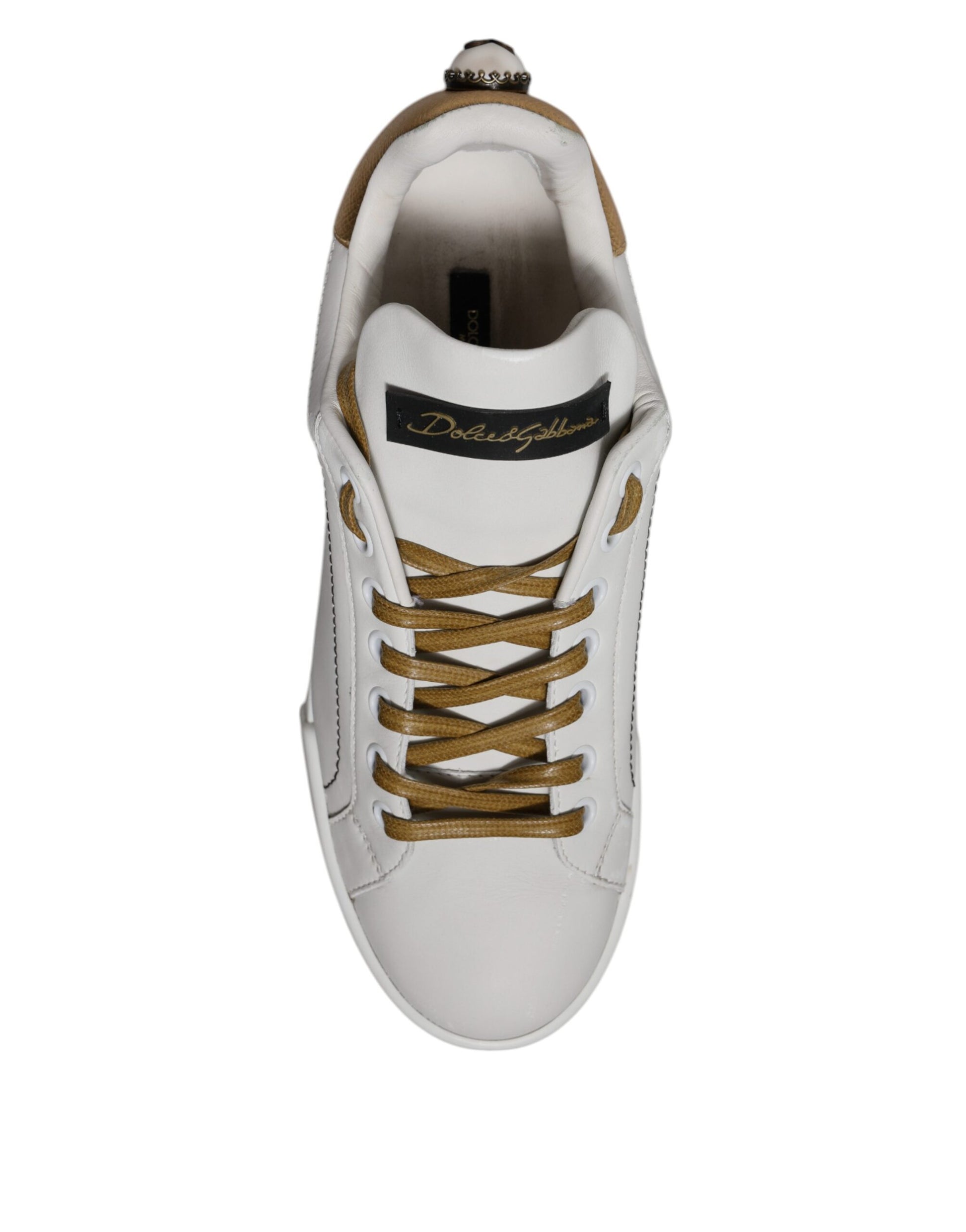 White Gold Leather Low Top Sneakers Shoes