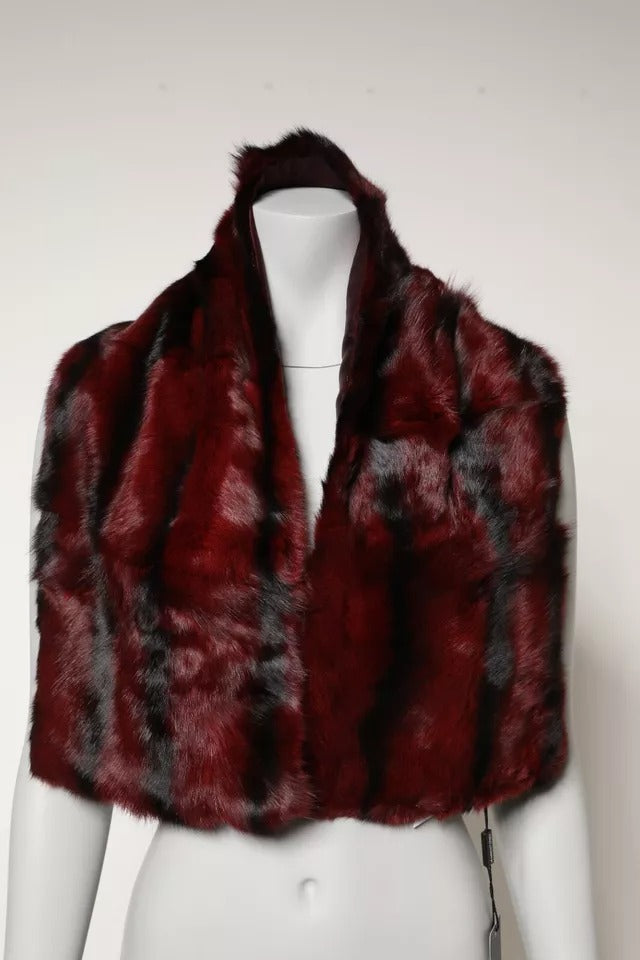 Black Red Stripe Fur Shawl Neck Wrap Scarf