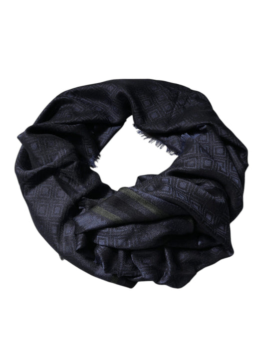 Dark Blue Logo Fringes Neck Wrap Scarf