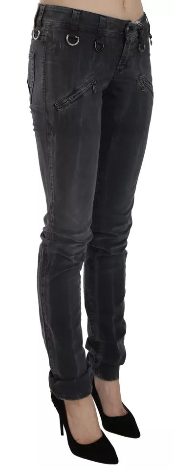 Grey Washed Low Waist Zipper Side Skinny Denim Jeans