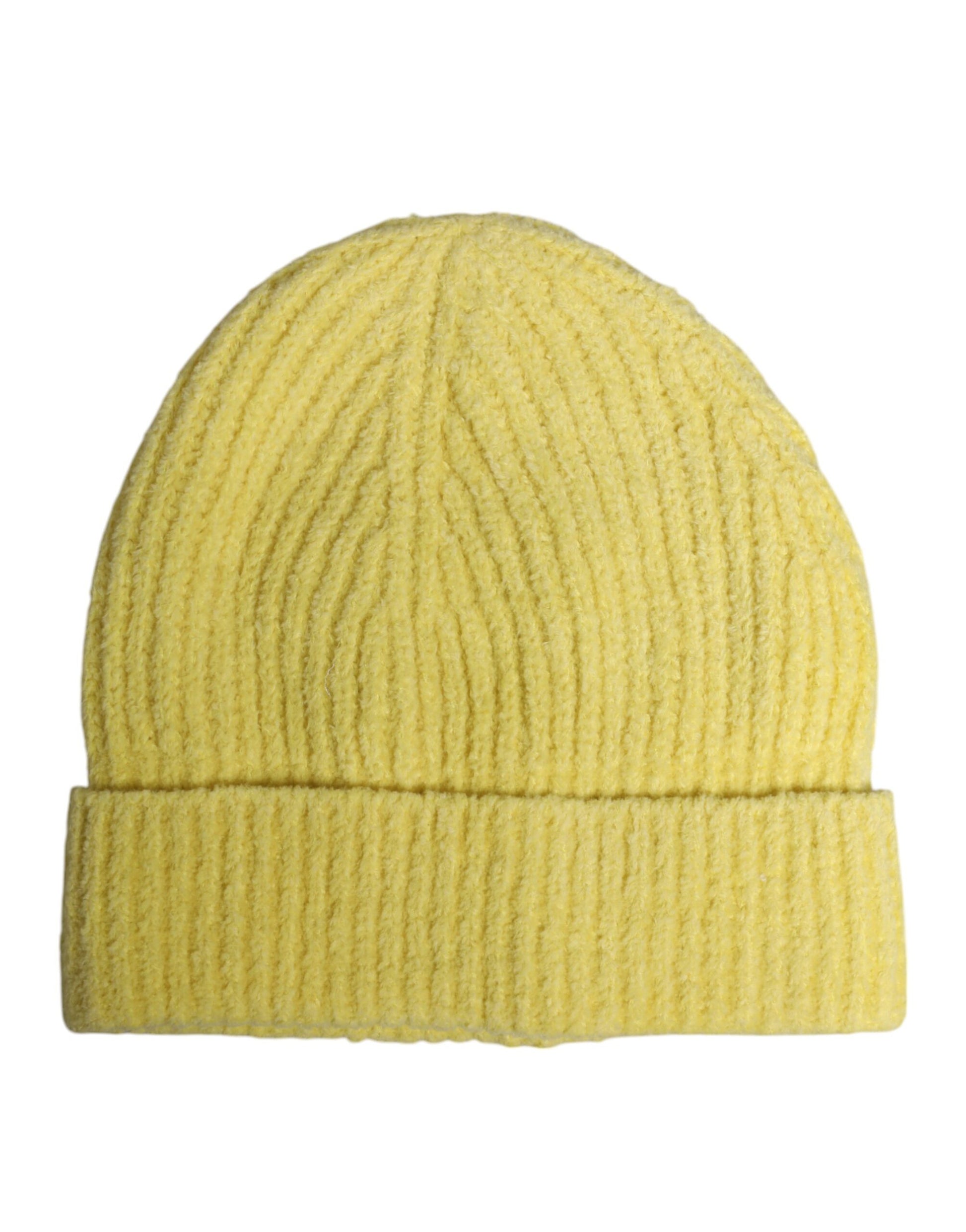 Yellow Cotton Knitted Winter Beanie Hat