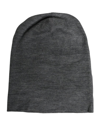 Gray Wool Blend Knitted Beanie Cap