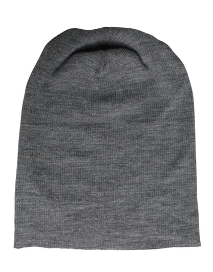 Gray Wool Blend Knitted Beanie Cap