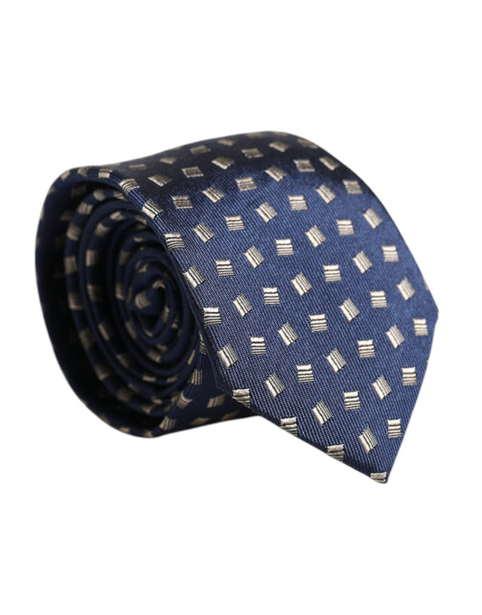 Blue Patterned Silk Adjustable Necktie Tie