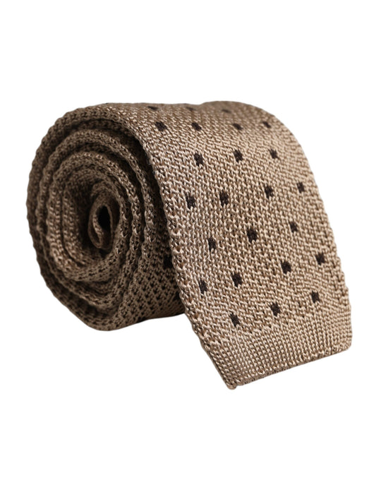 Beige Polka Dot Silk Adjustable Necktie Tie