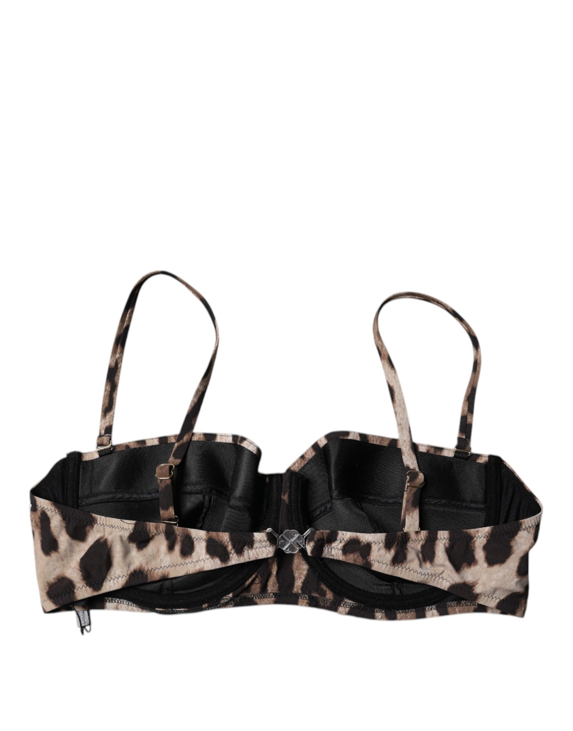 Brown Leopard Nylon Balconcino Bra Underwear
