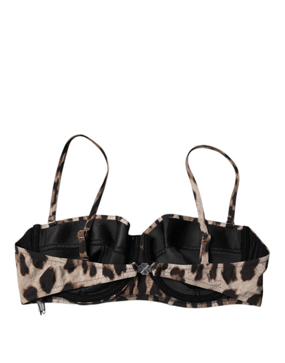 Brown Leopard Nylon Balconcino Bra Underwear