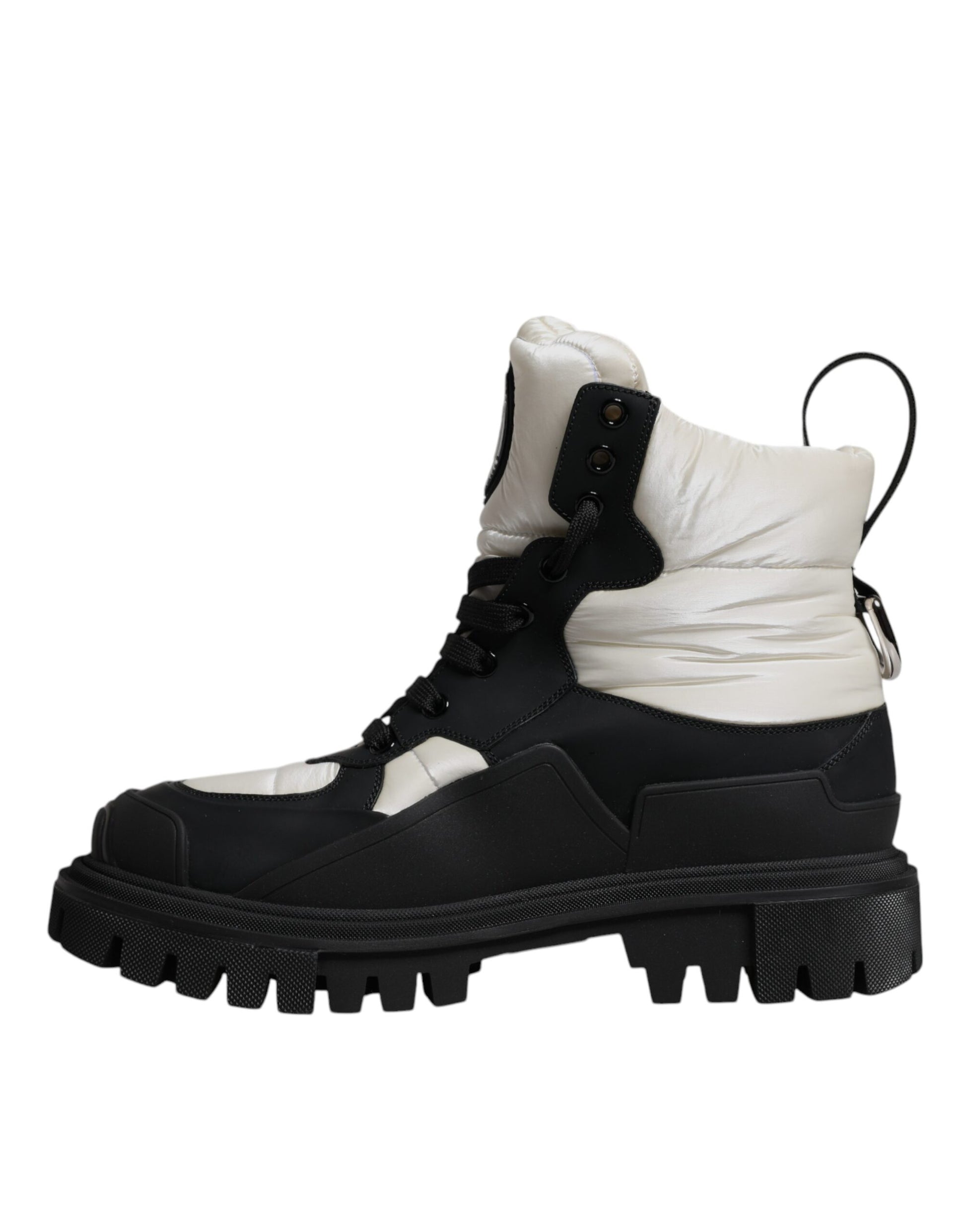 Black White Padded Mid Calf Lace Up Boots Shoes