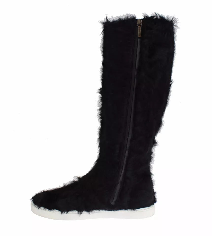 Black Xiangao Lamb Fur Leather Boots Shoes