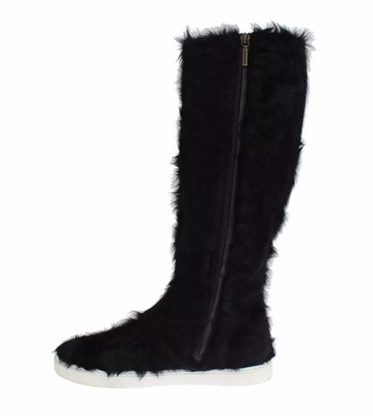 Black Xiangao Lamb Fur Leather Boots Shoes