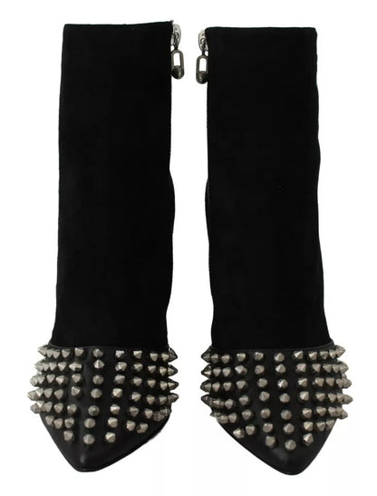 Black Suede Studded Heels Ankle Boots Shoes