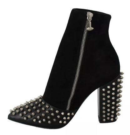 Black Suede Studded Heels Ankle Boots Shoes