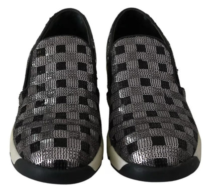 Silver Black Slip-on Sequence Design Sneakers Shoes