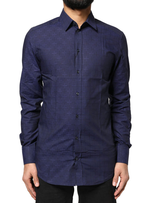 Blue Check Tartan GOLD Formal Dress Shirt