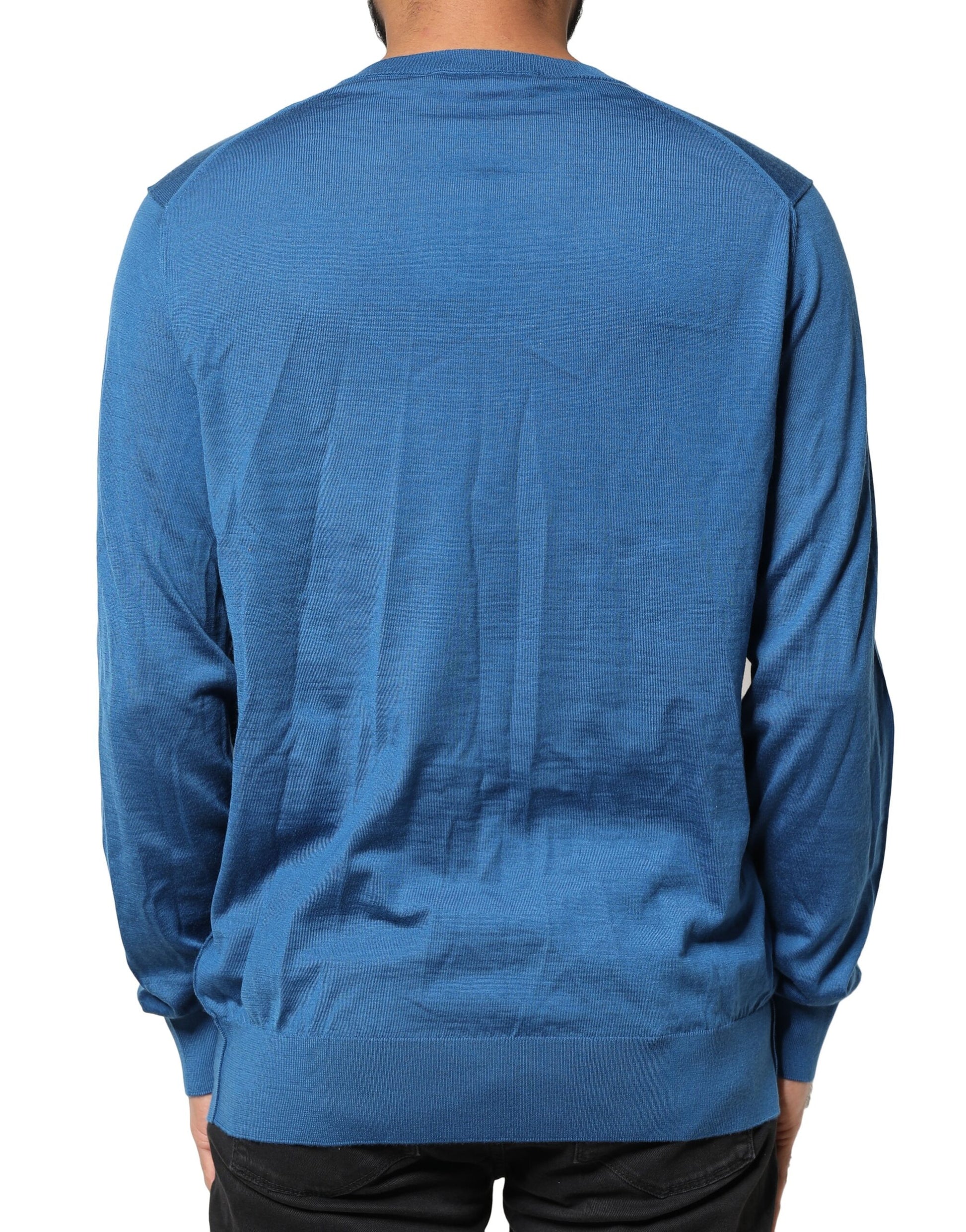Blue Cashmere Crown V-neck Pullover Sweater