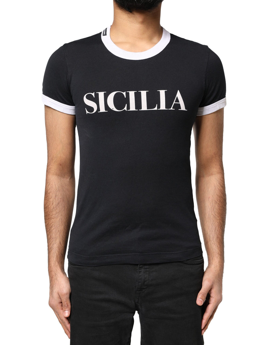 Black Sicilia Crew Neck Short Sleeve T-shirt