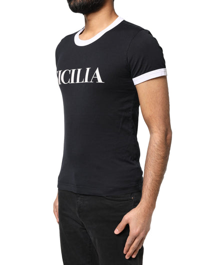 Black Sicilia Crew Neck Short Sleeve T-shirt