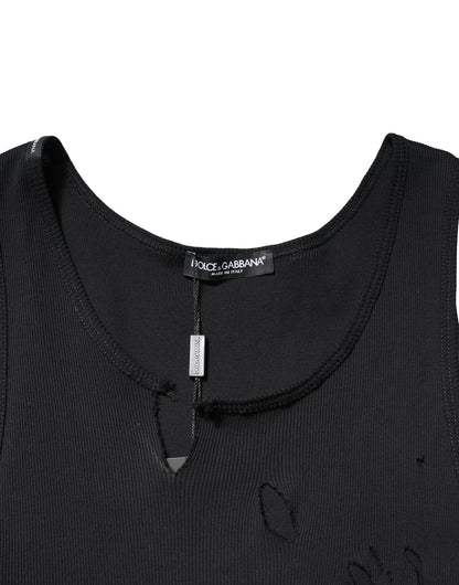 Black Cotton Rip Style Sleeveless Men Tank T-shirt