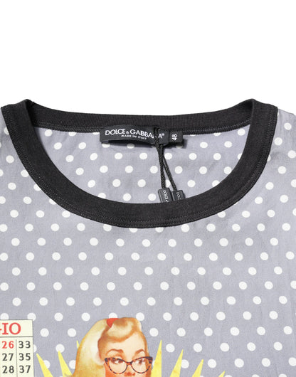 Gray Polka Dot Pin-Up Print Crew Neck T-shirt