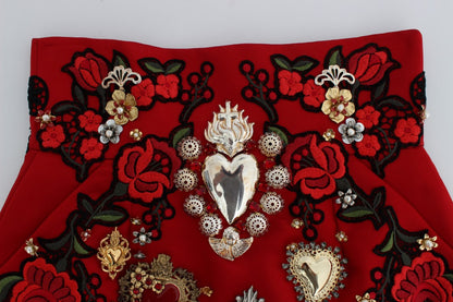 Red Silk Crystal Roses Shorts