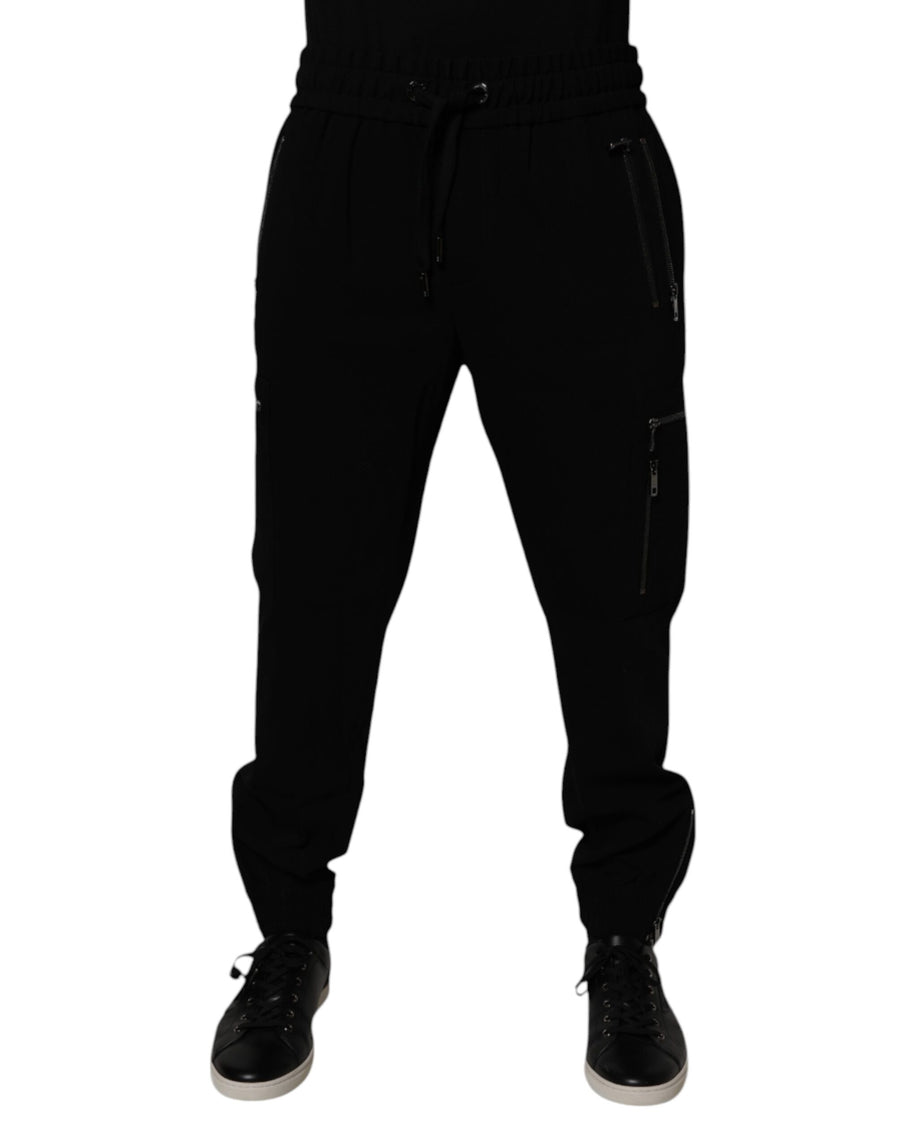 Black Wool Stretch Jogger Pants