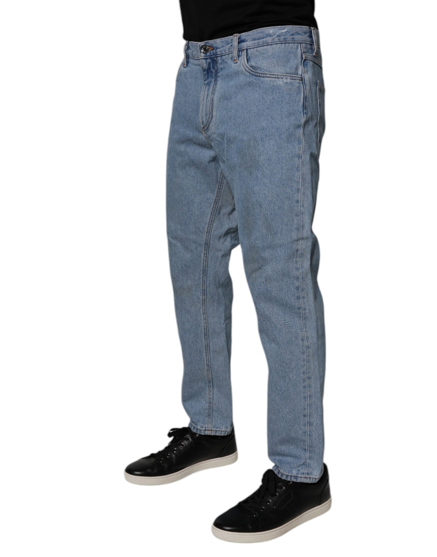 Blue Cotton Skinny Men Denim Mid Waist Jeans