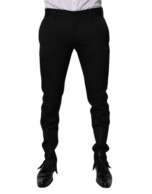 Black Wool Tapered Formal Dress Pants