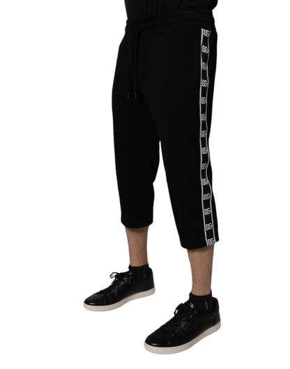 Black Cotton Blend Cropped Sweatpants Pants