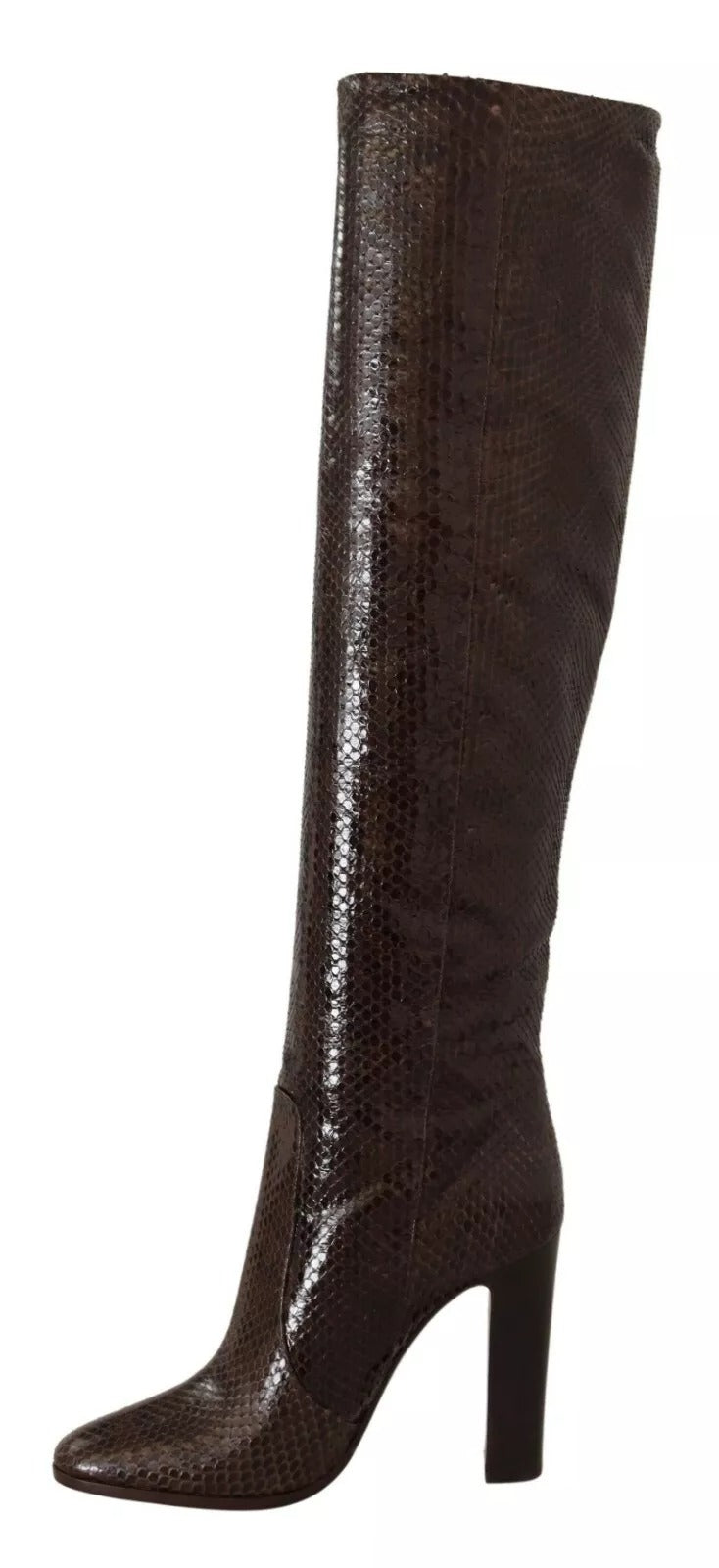 Brown Exotic Leather Heels High Boots Shoes