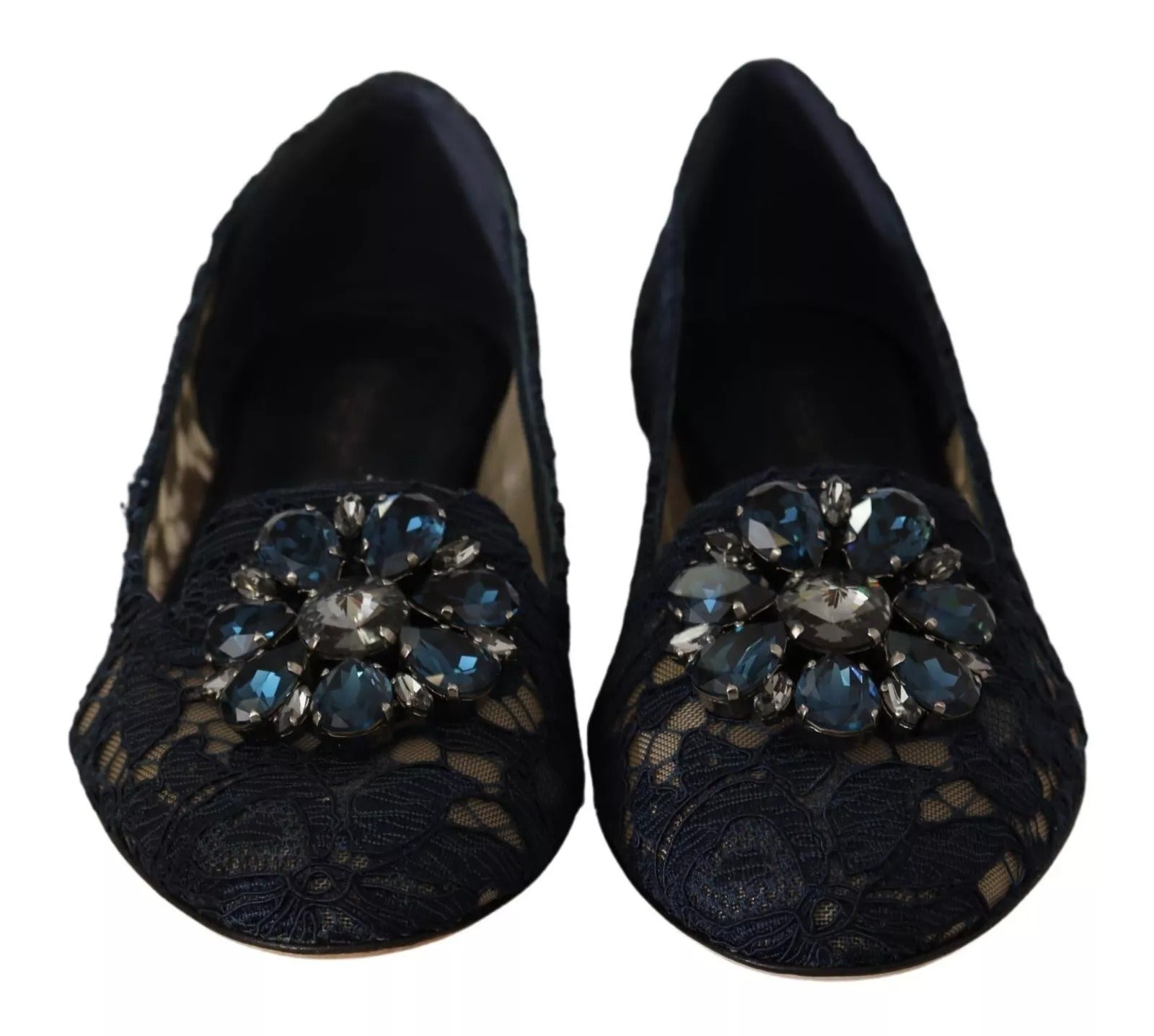 Blue Crystal Loafer Lace Ballet Flats Shoes