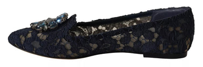 Blue Crystal Loafer Lace Ballet Flats Shoes