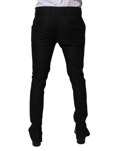 Black Virgin Wool MenSkinny Dress Formal Pants
