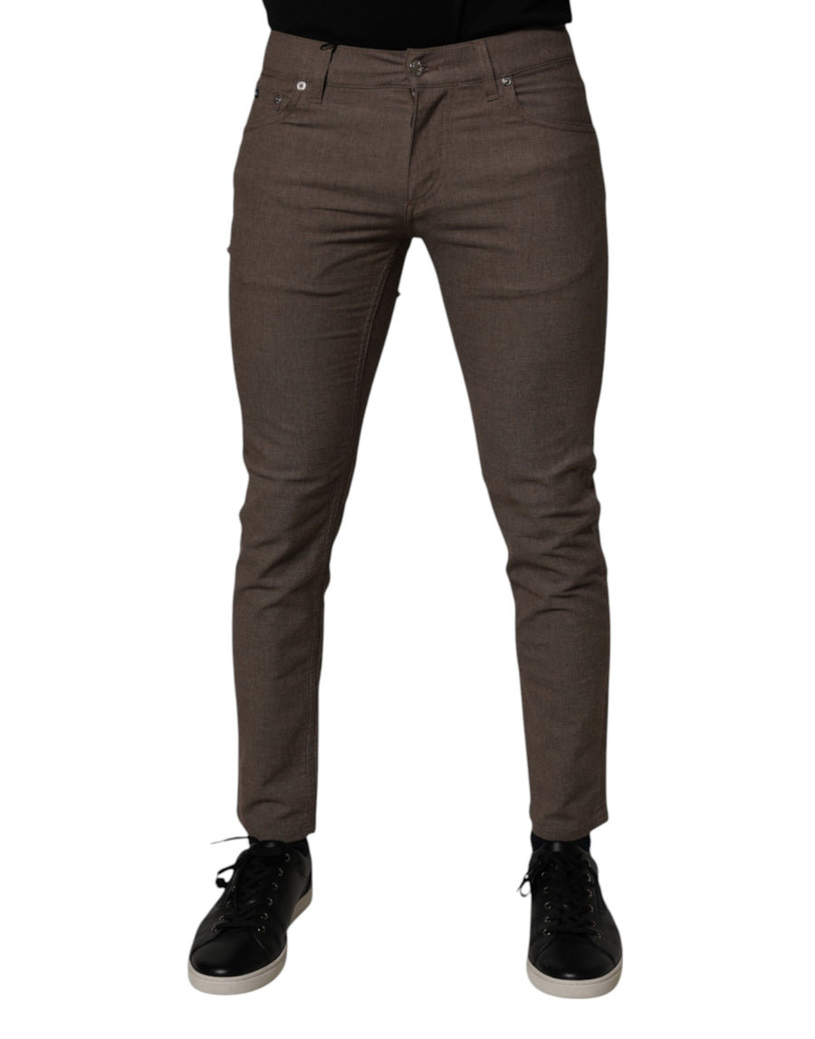 Brown Cotton Stretch Chino Pants
