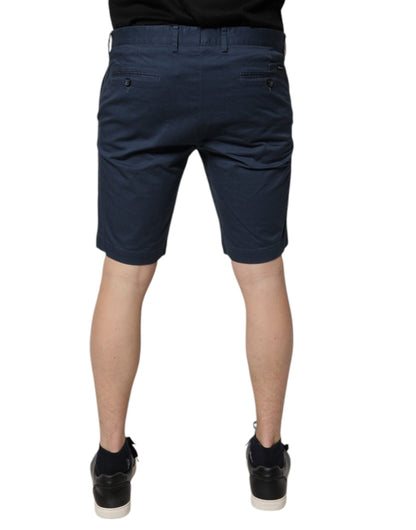 Blue Cotton Mid Waist Men Bermuda Shorts
