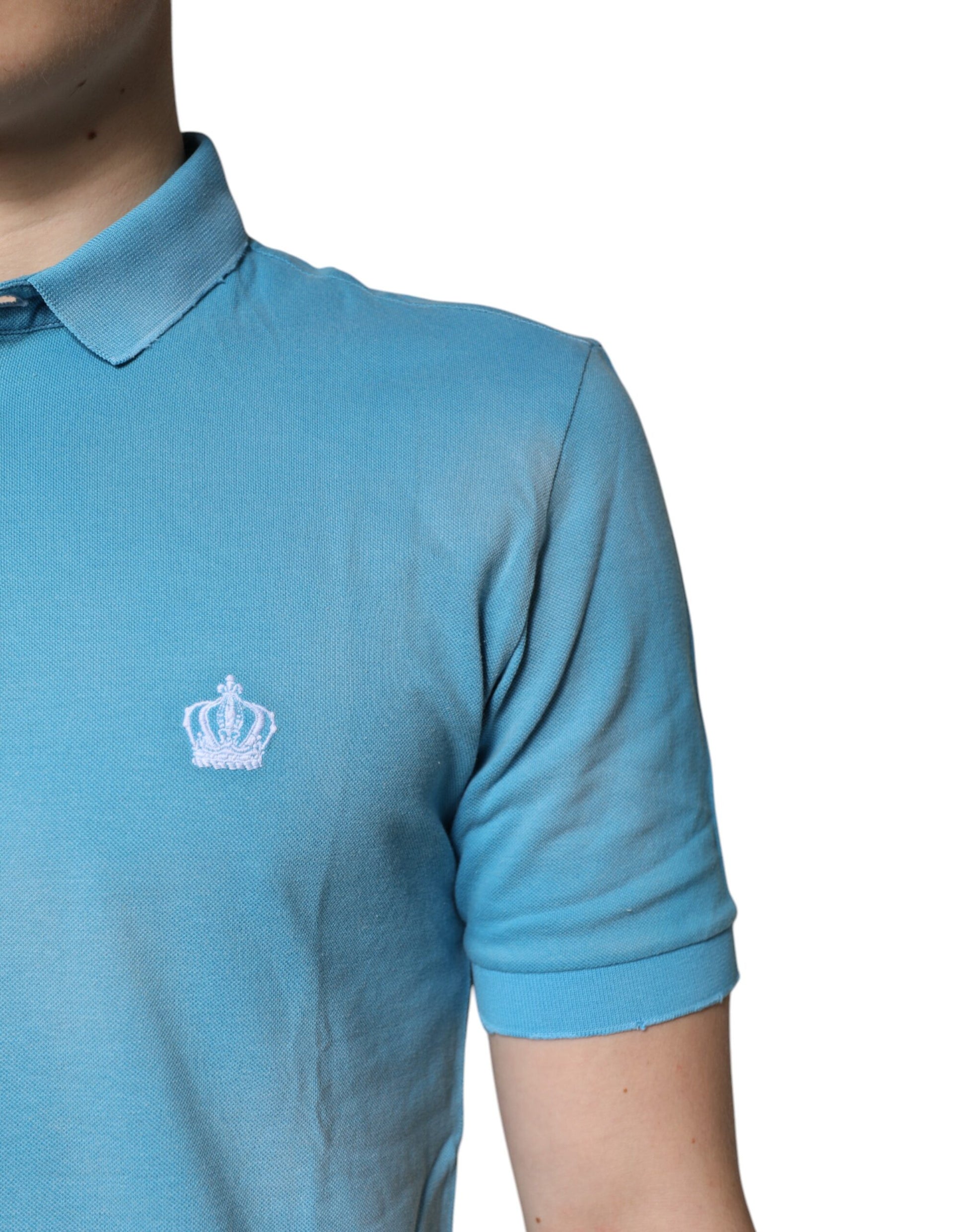 Blue Cotton Crown Collared Men Polo T-shirt
