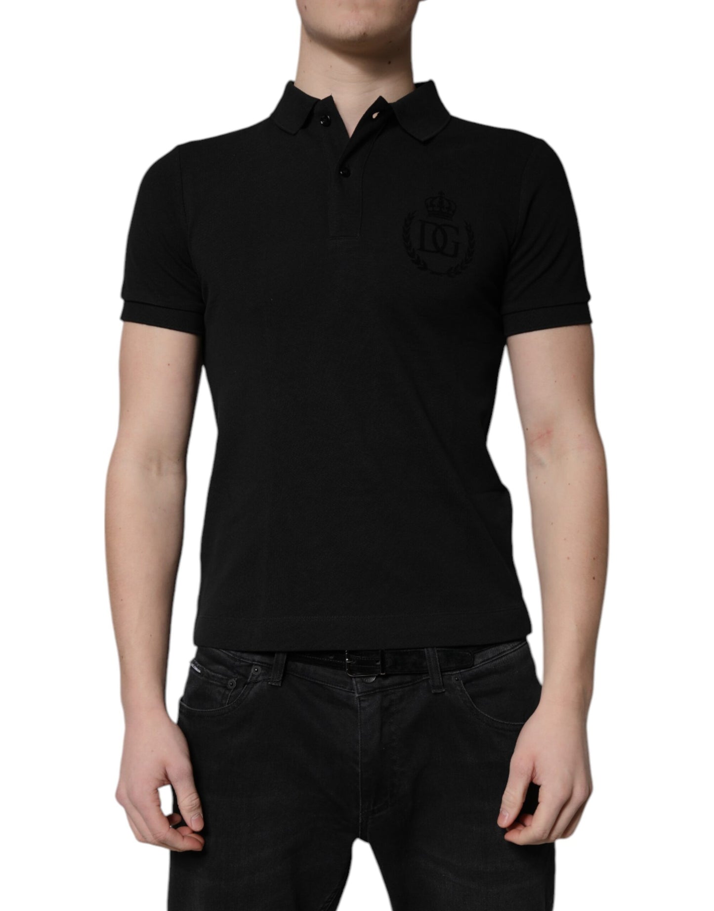 Black Cotton DG Logo Collared Polo T-shirt