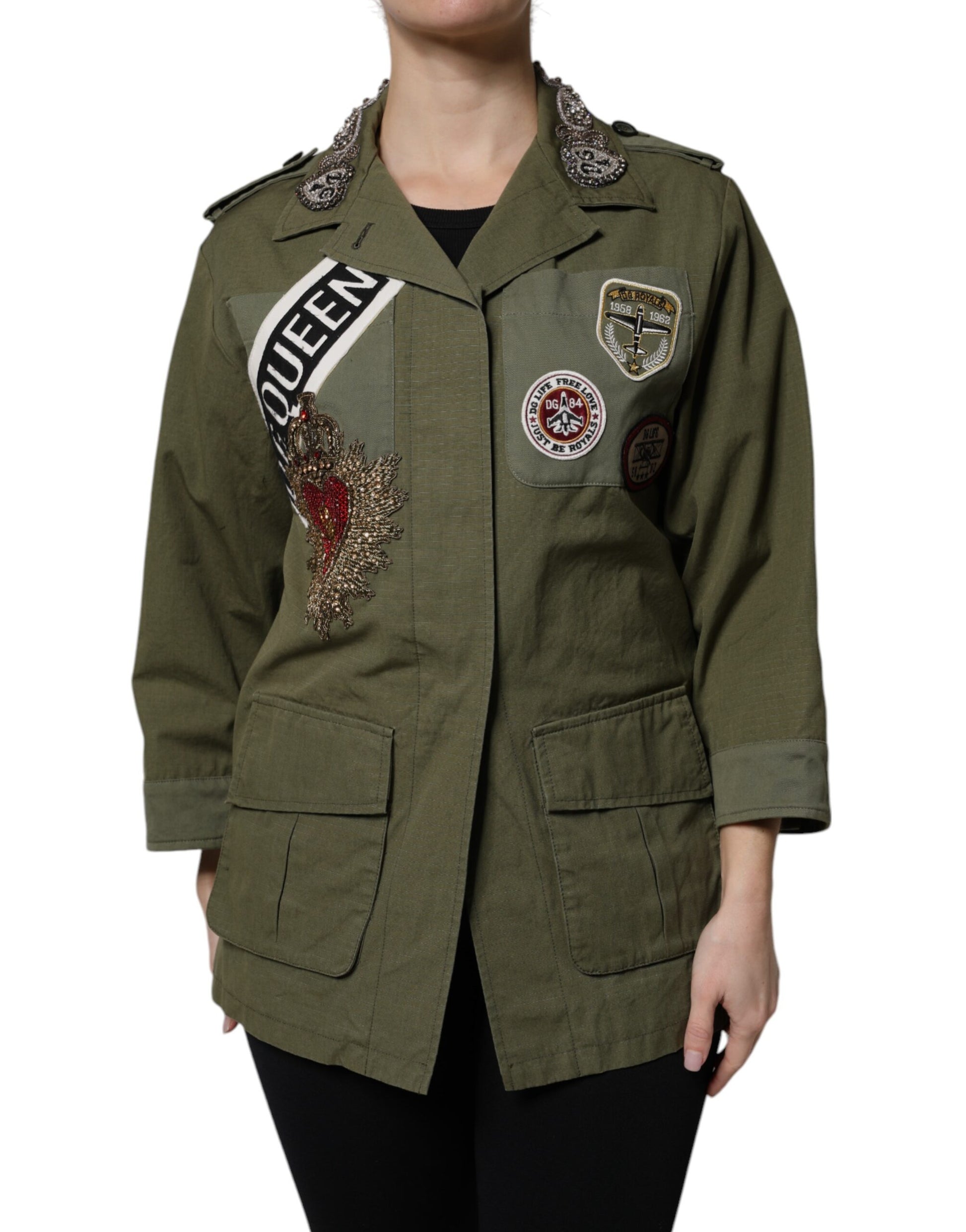 Military Green Queen Embellished Coat Jacket