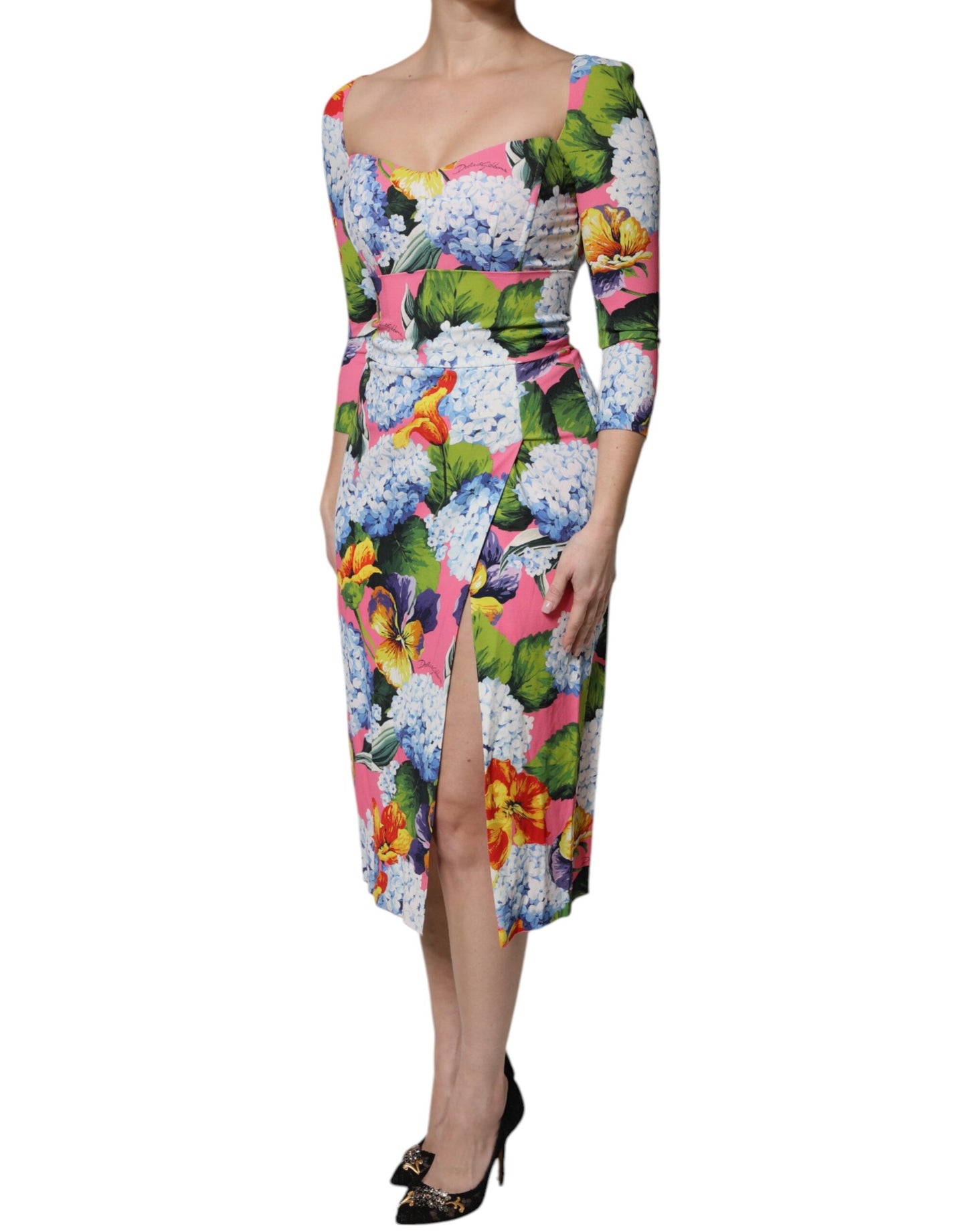 Multicolor Floral Side Slit Midi Dress