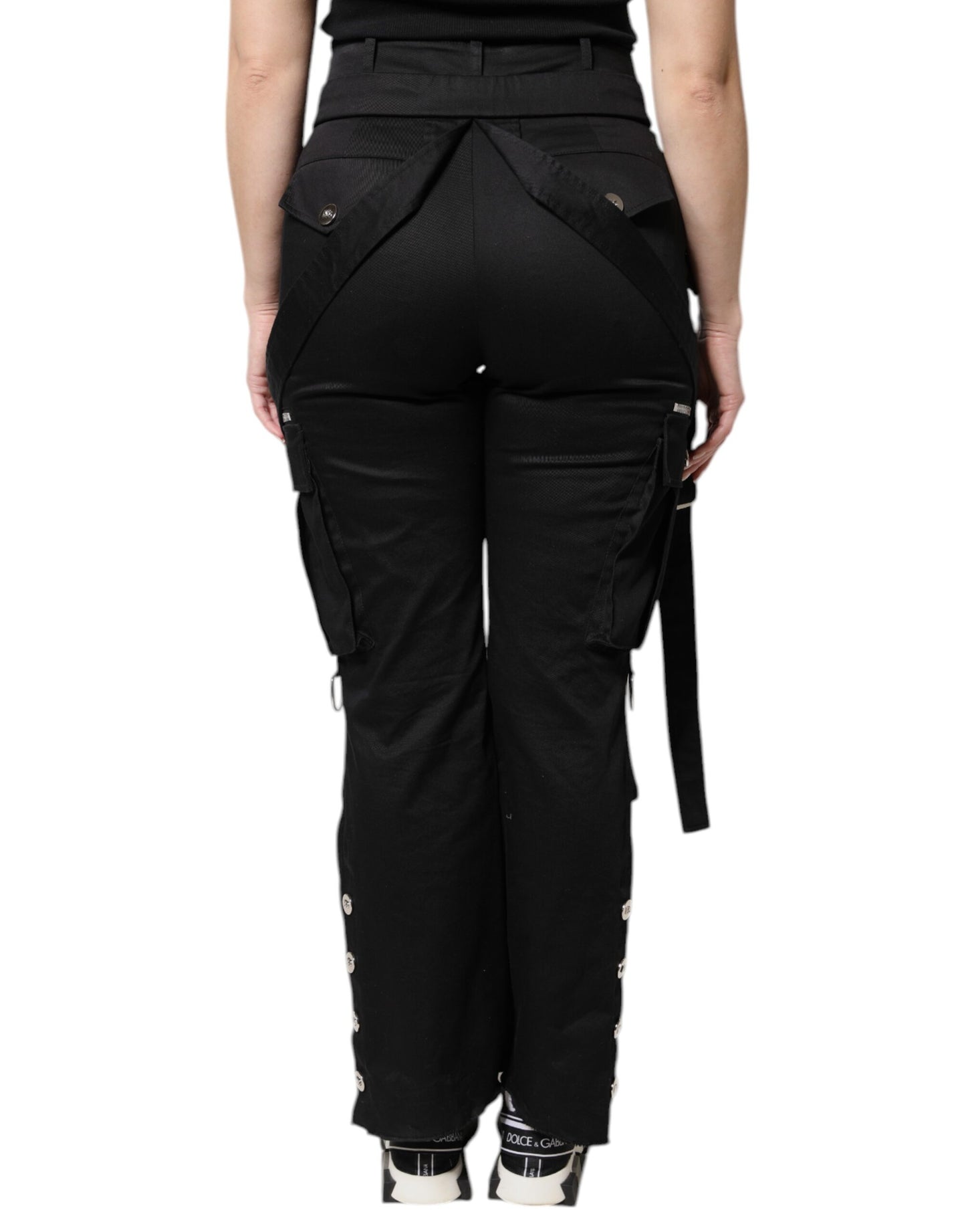 Black Cotton High Waist Cargo Pants
