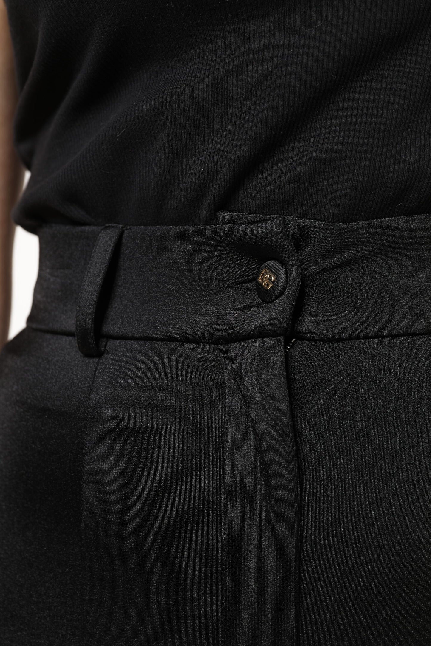 Black Nylon High Waist Slim Fit Pants