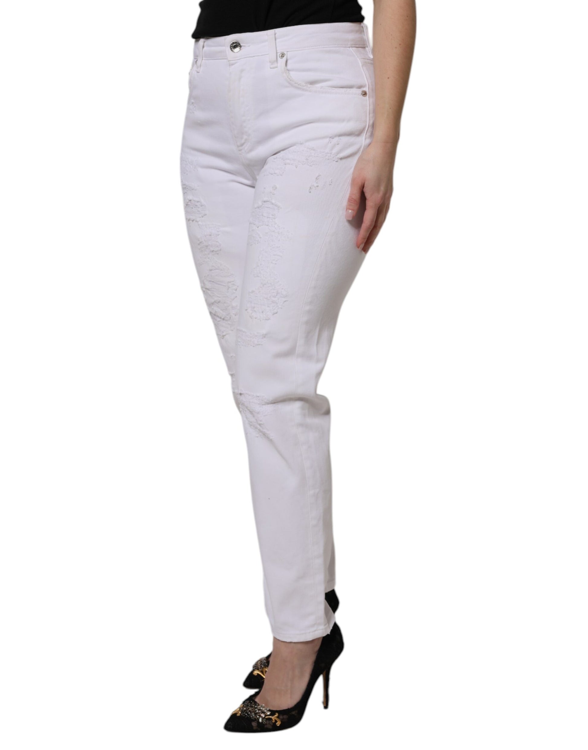 White Cotton High Waist Skinny Denim Jeans