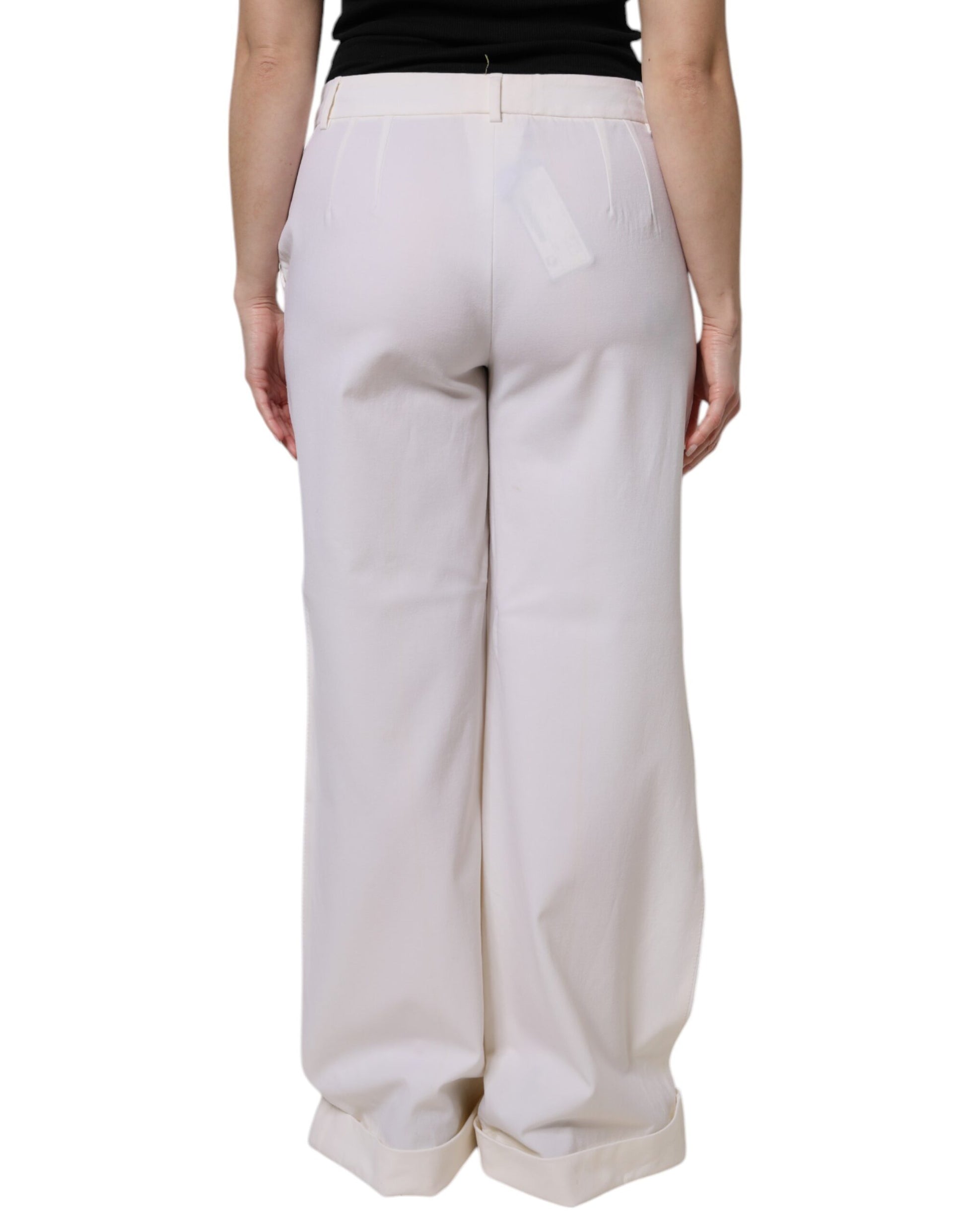 White Wool Mid Waist Wide Leg Pants