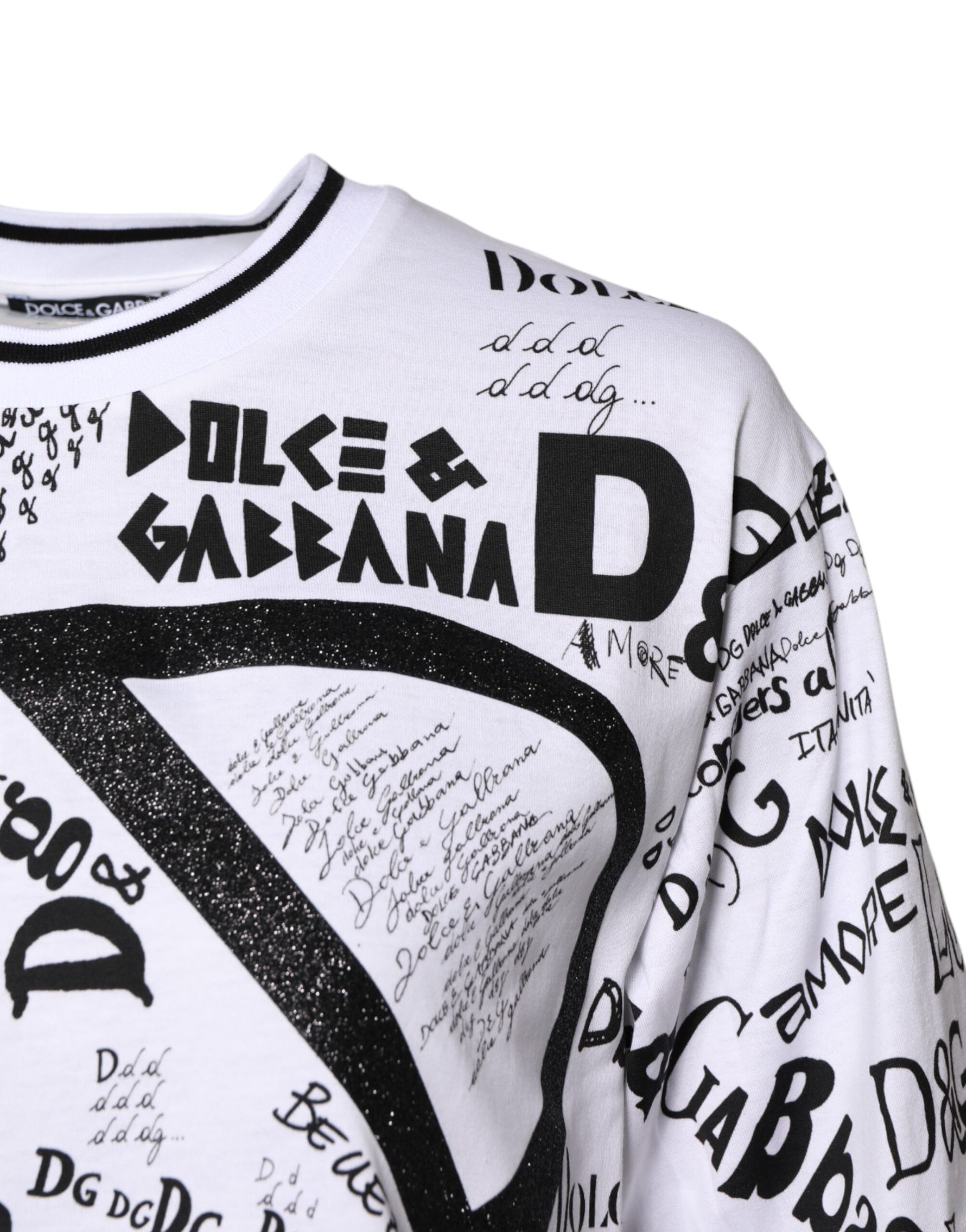 White Graffiti Print Cotton Crew Neck T-shirt