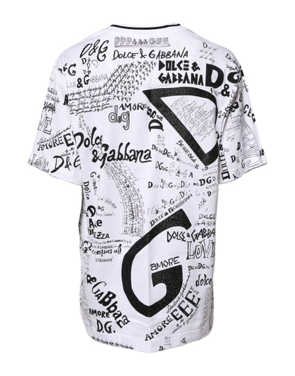 White Graffiti Print Cotton Crew Neck T-shirt