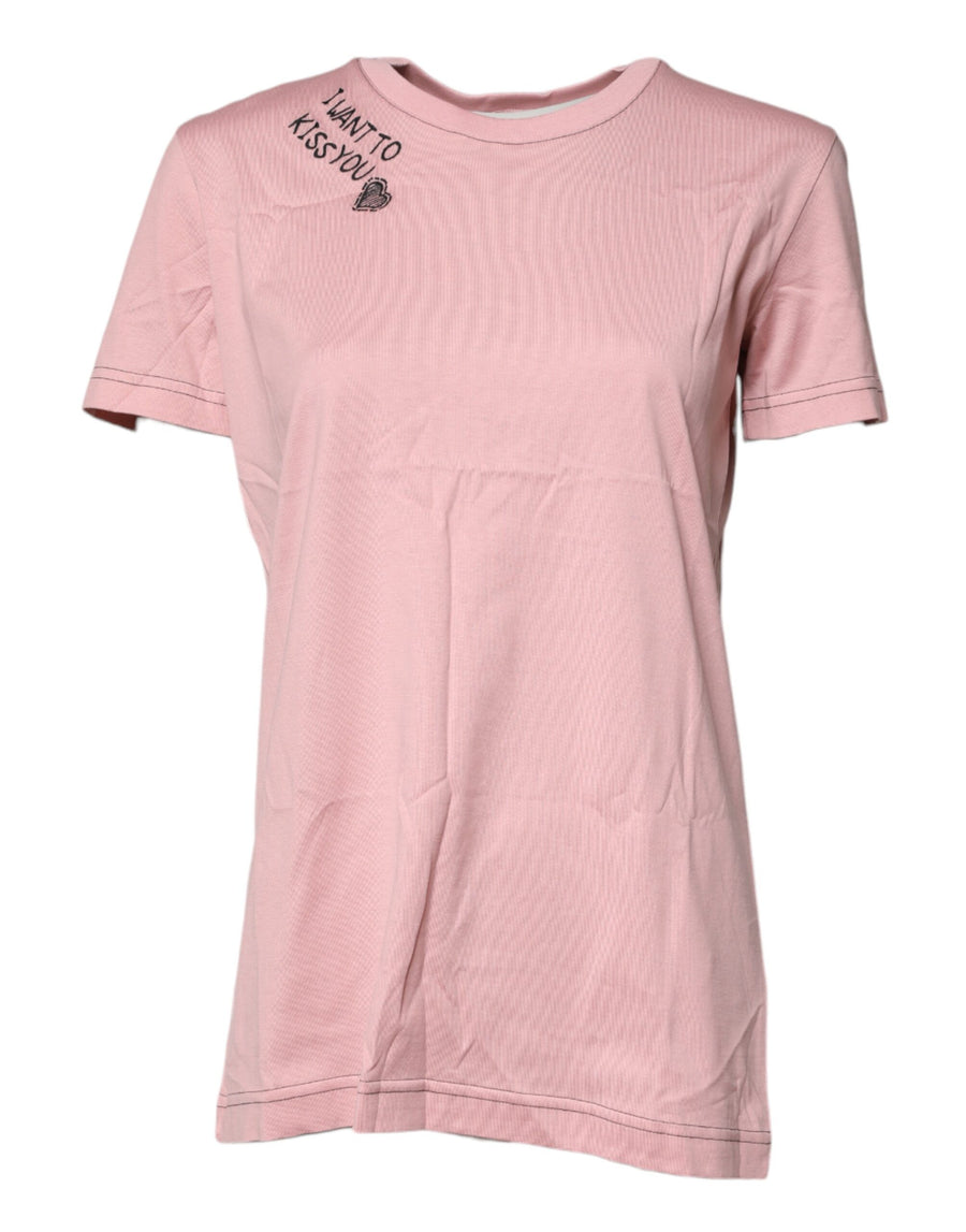Pink Logo Print Cotton Crew Neck T-shirt