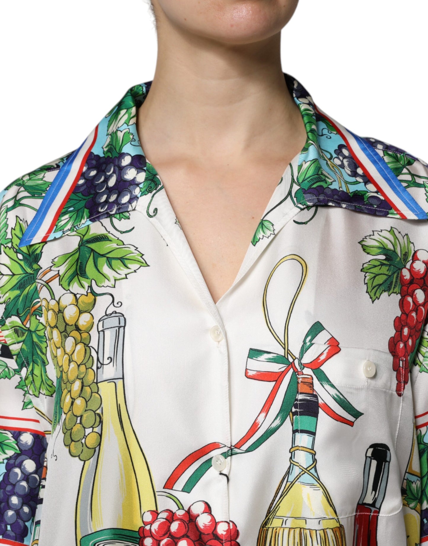 Multicolor Short Sleeve Silk Food Shirt Top