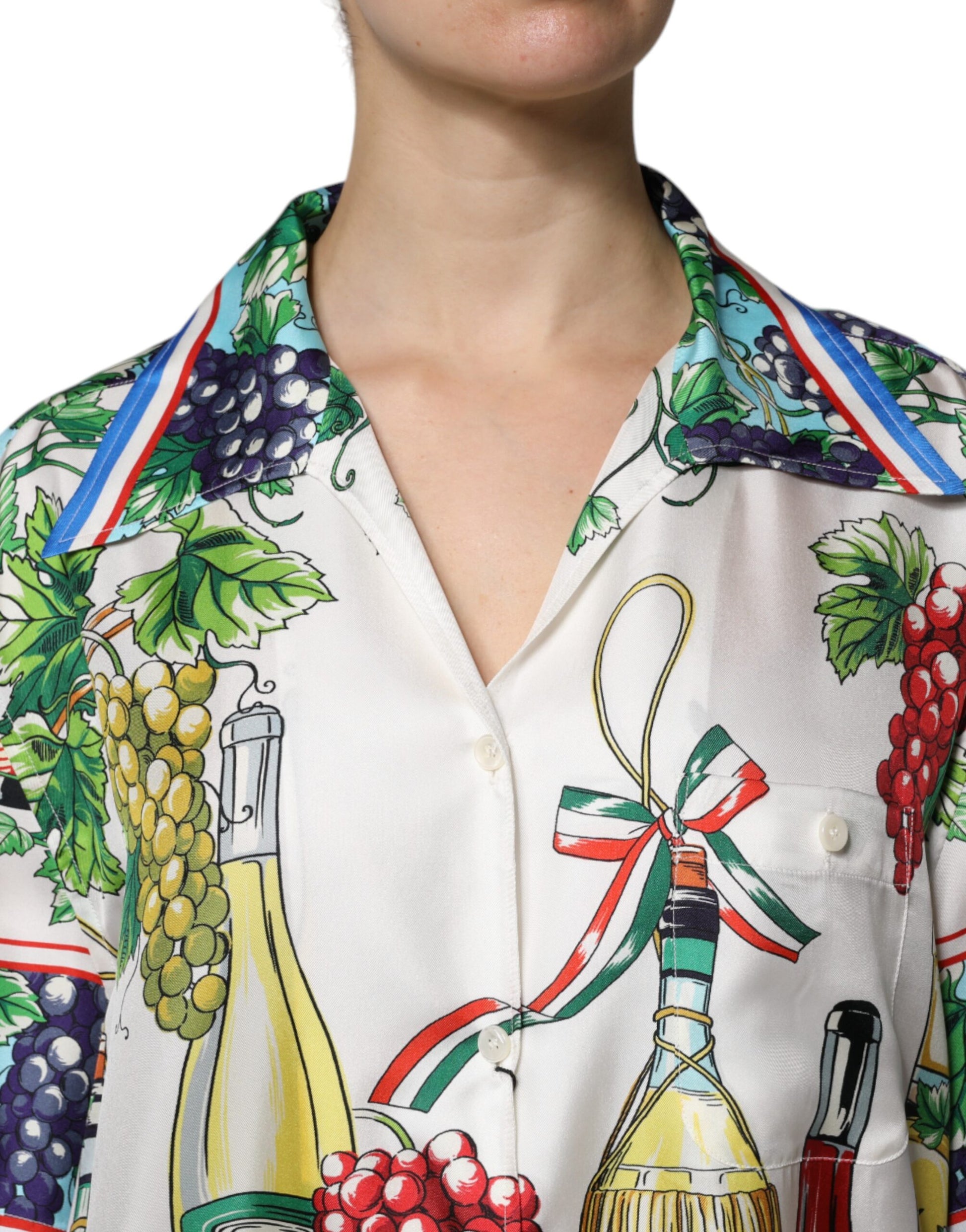 Multicolor Short Sleeve Silk Food Shirt Top