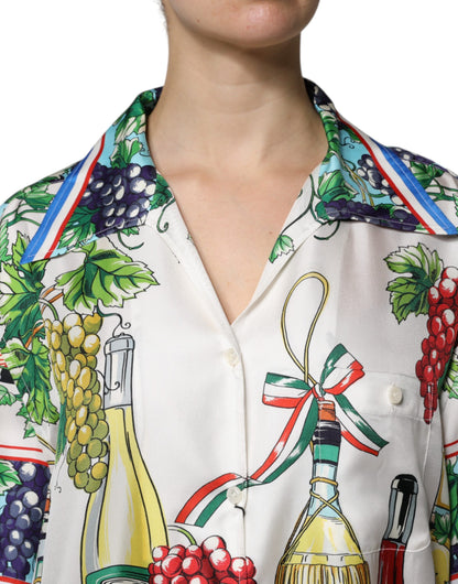 Multicolor Short Sleeve Silk Food Shirt Top