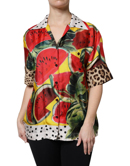 Multicolor Watermelon Collared Shirt Top